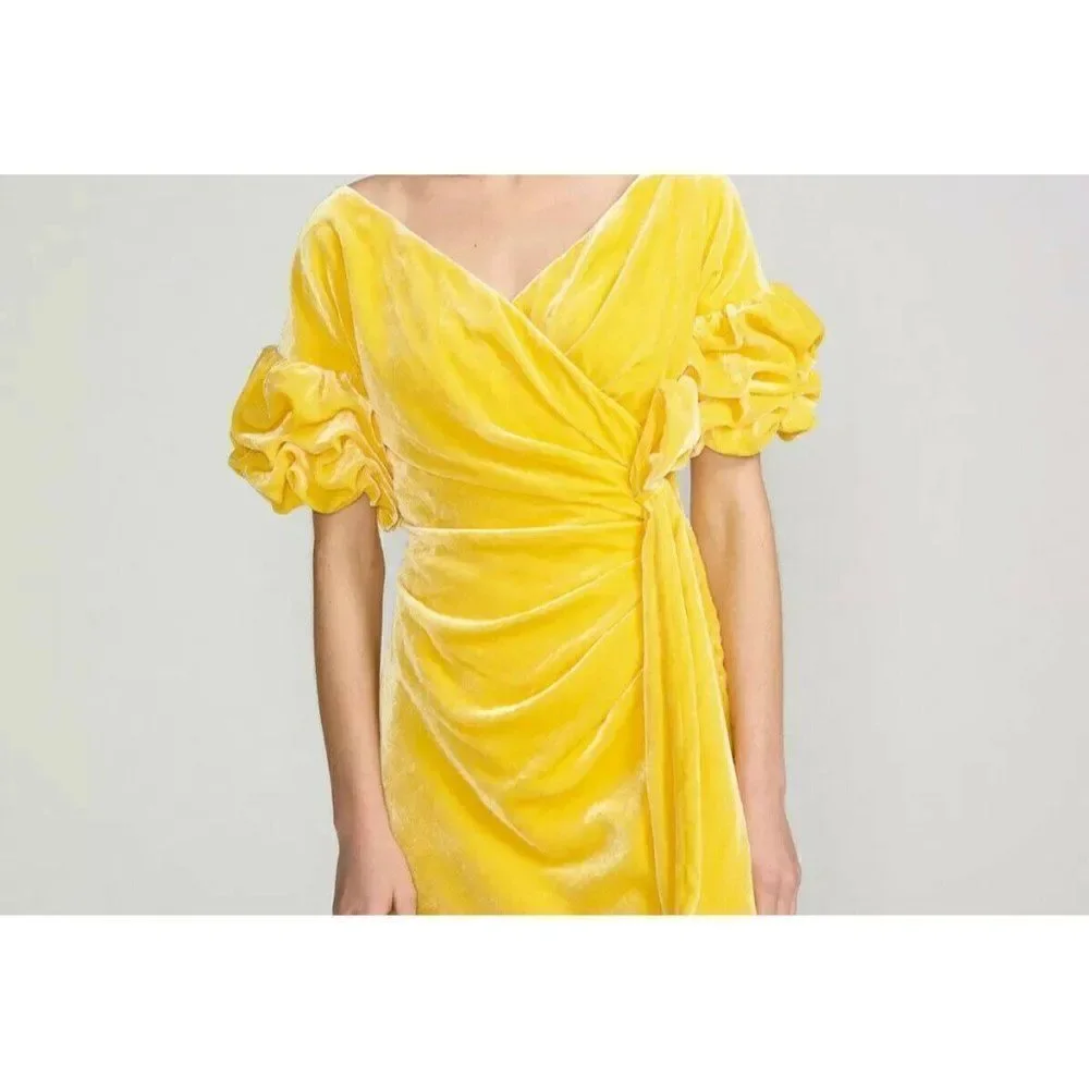 NEW FREE PEOPLE FAME & PARTNERS Sz 8 CAROLINE VELVET WRAP MINI DRESS MARIGOLD